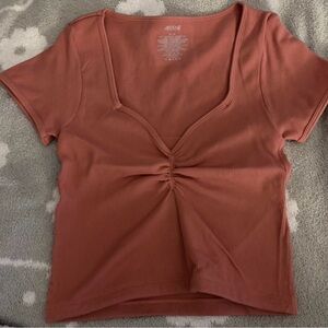 Ardene Terracotta Ruched V-Neck Crop Top